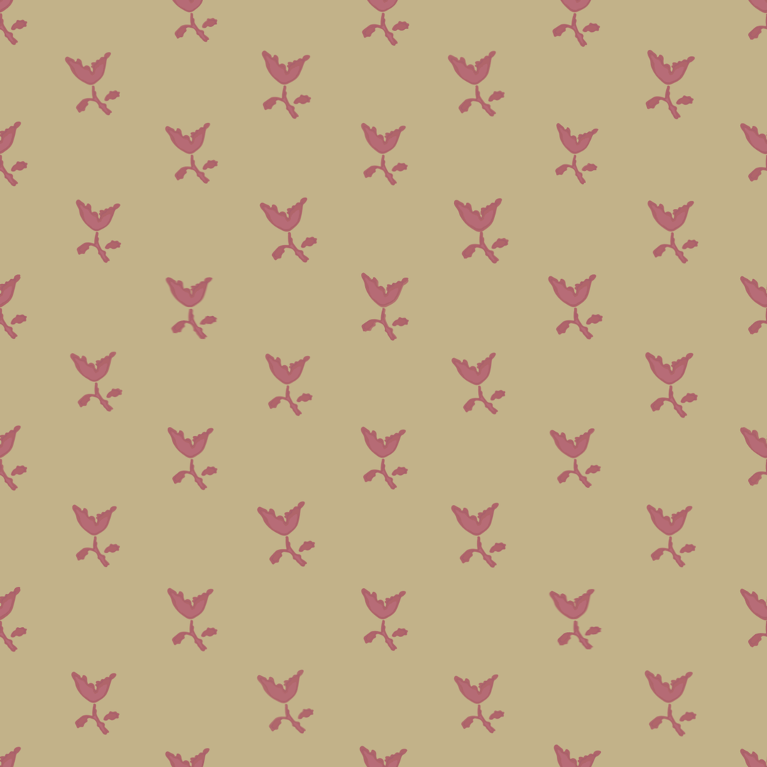 Dusty red Second Empire tulip silhouette on a warm tan ground: seamless repeating pattern tile for fabric by the yard.