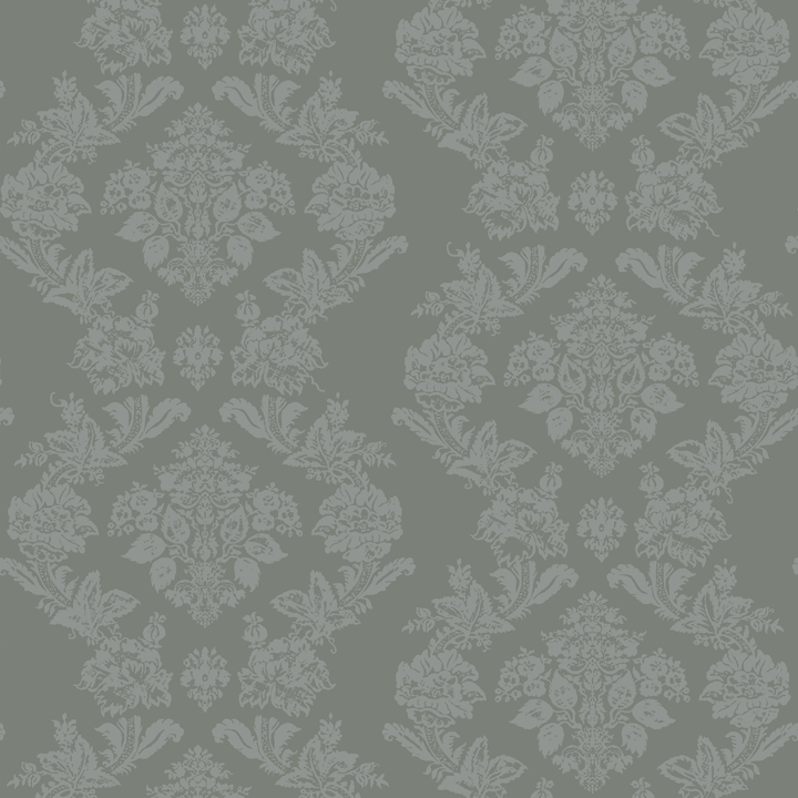 Grey-green early 20th century tone-on-tone brocade bouquets: seamless repeating pattern tile for fabric by the yard.