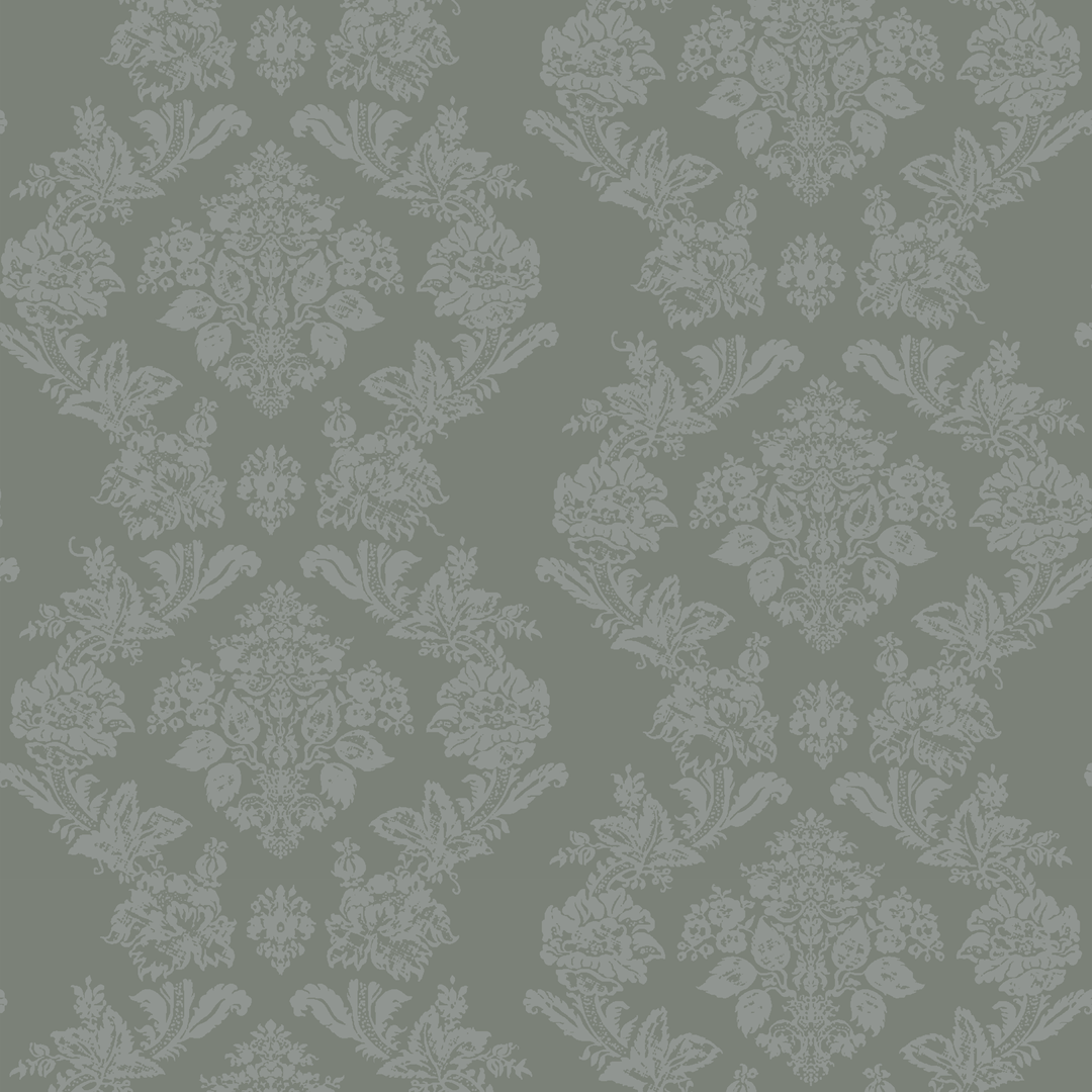 Grey-green early 20th century tone-on-tone brocade bouquets: seamless repeating pattern tile for fabric by the yard.