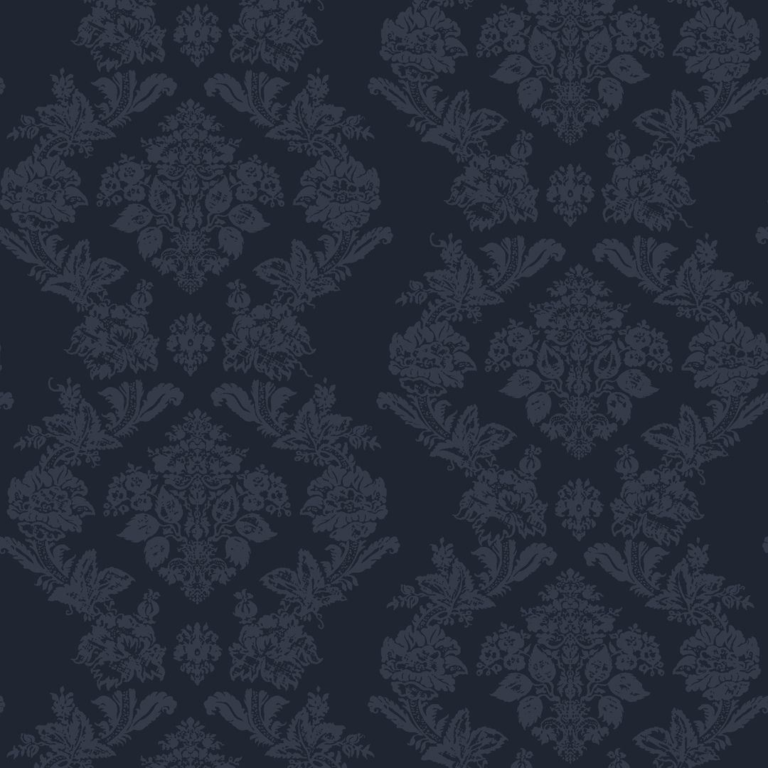 Navy early 20th century tone-on-tone brocade bouquets: seamless repeating pattern tile for fabric by the yard.