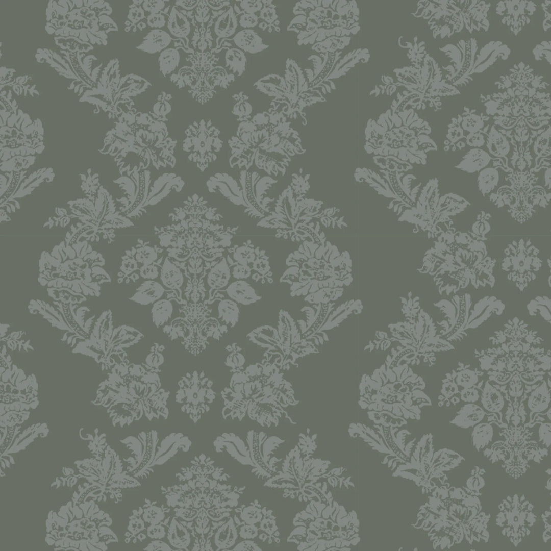 Grey-green early 20th century tone-on-tone brocade bouquets: flat wallpaper pattern preview