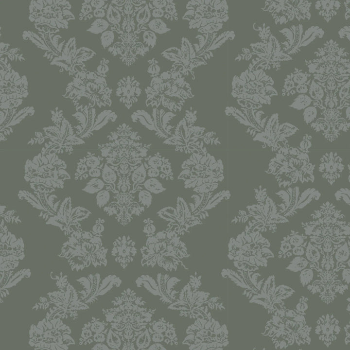 Grey-green early 20th century tone-on-tone brocade bouquets: flat wallpaper pattern preview