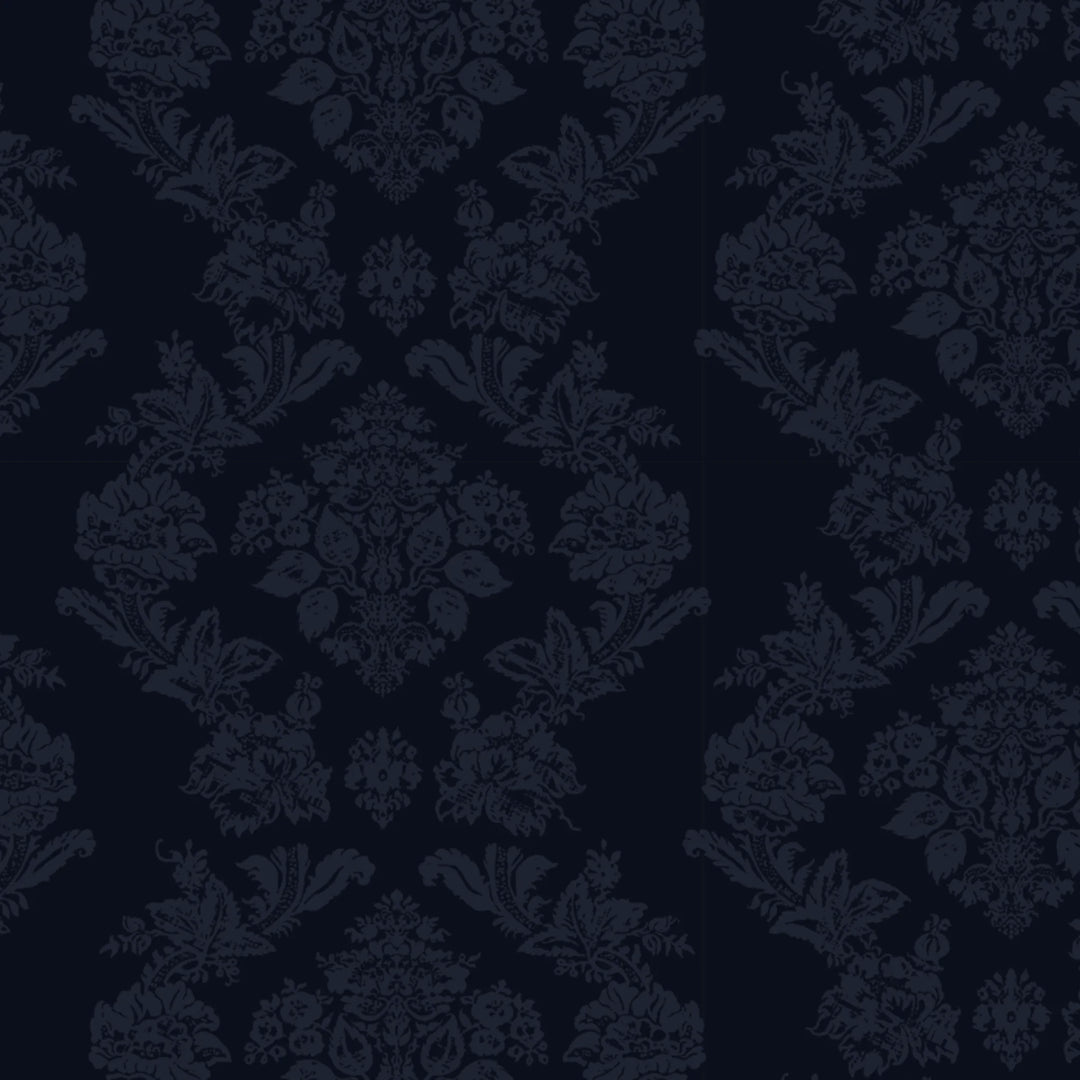 Navy early 20th century tone-on-tone brocade bouquets: flat wallpaper pattern preview