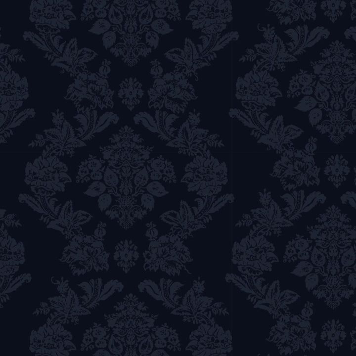 Navy early 20th century tone-on-tone brocade bouquets: flat wallpaper pattern preview