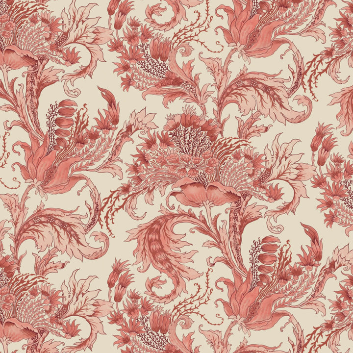 Ragged Poppy in Sandstone and Terracotta — terracotta poppy on a pale sandstone ground, large-scale block-printed floral repeat flat wallpaper pattern preview