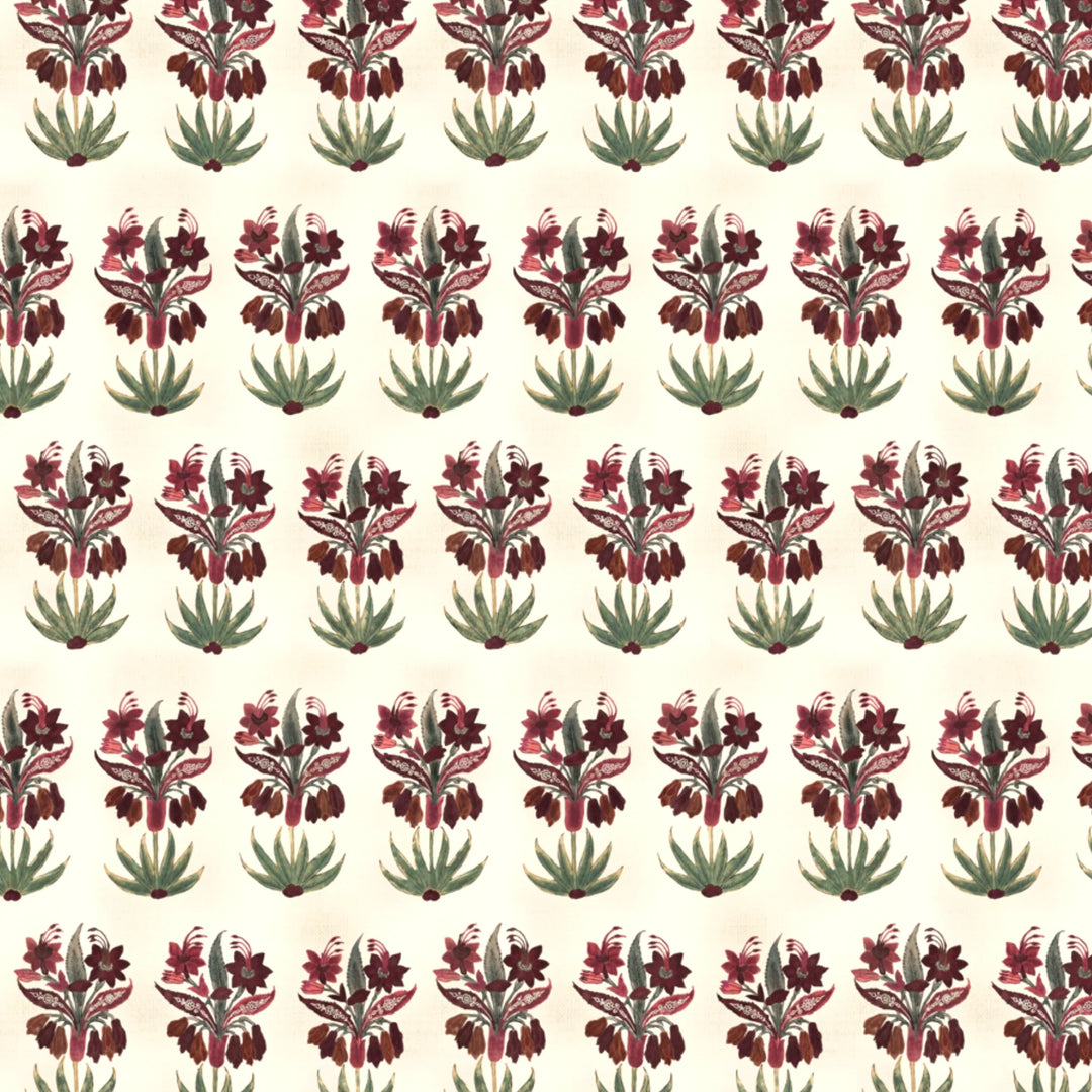 Dark purple 17th century Indian chintz sprigs on a white ground: flat wallpaper pattern preview