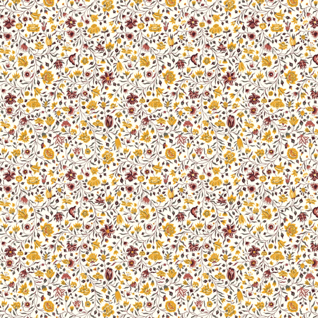 Yellow 18th century Indian chintz vine on a white ground: flat wallpaper pattern preview