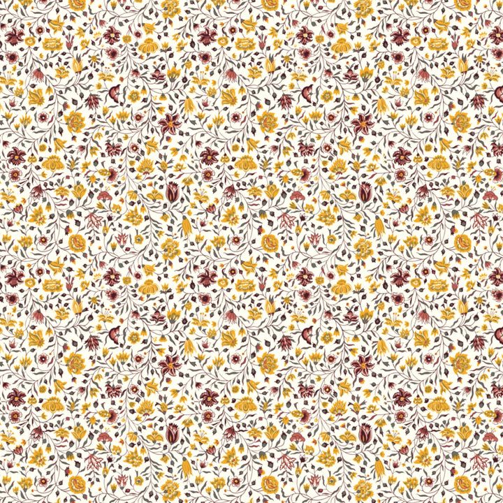 Yellow 18th century Indian chintz vine on a white ground: flat wallpaper pattern preview