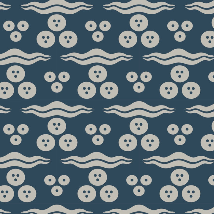 Grey 15th century Ottoman discs and waves on a blue-grey ground: flat wallpaper pattern preview