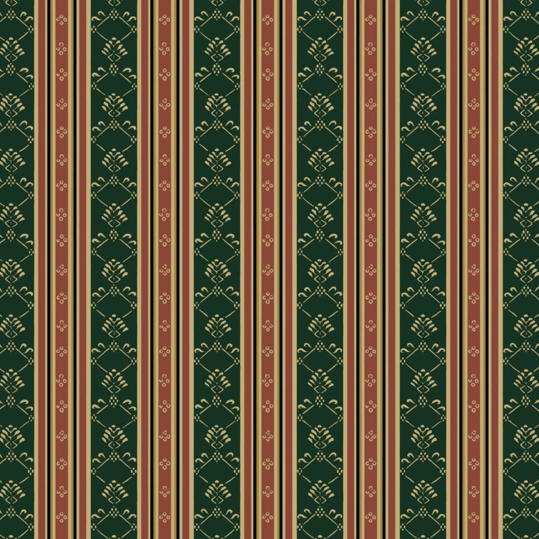 Dark green and brown 18th century floral and lattice stripe: flat wallpaper pattern preview