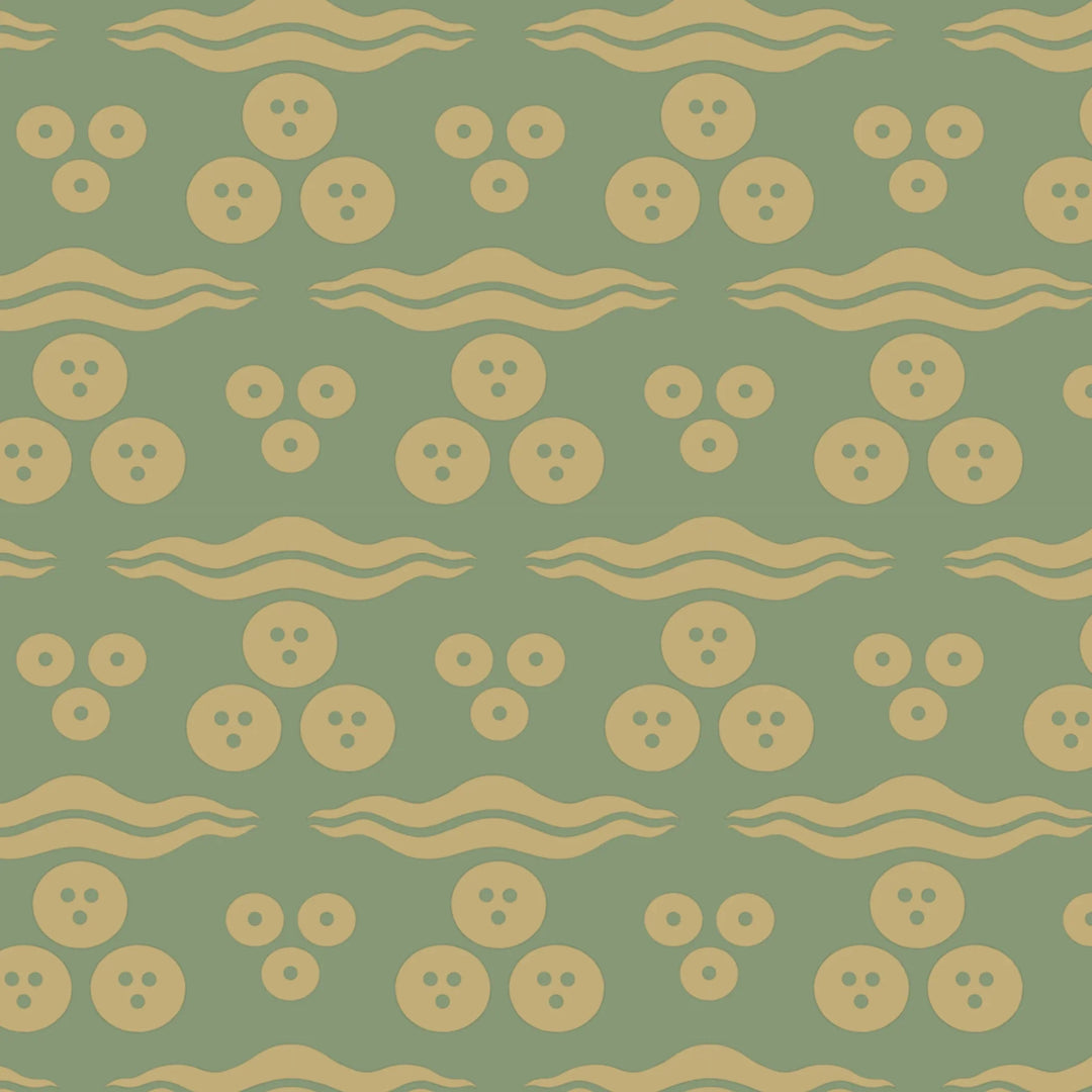 Gold 15th century Ottoman discs and waves on a light green ground: flat wallpaper pattern preview