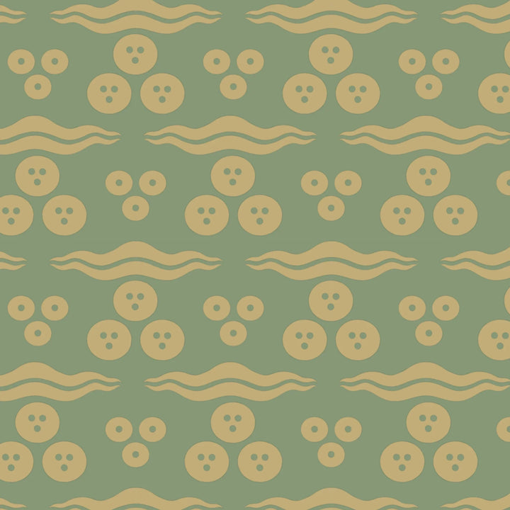 Gold 15th century Ottoman discs and waves on a light green ground: flat wallpaper pattern preview