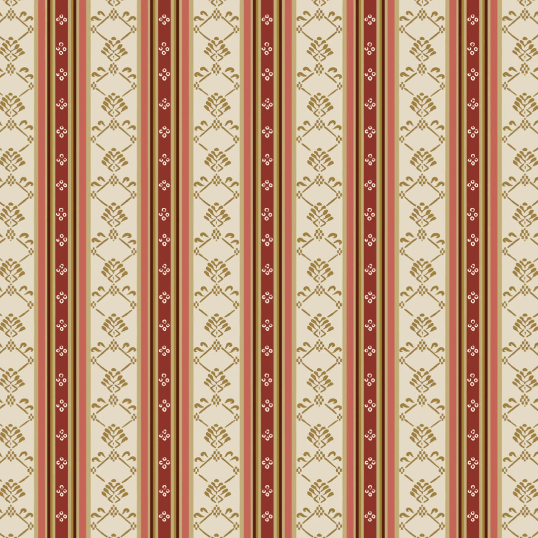 Beige and red 18th century floral and lattice stripe: flat wallpaper pattern preview