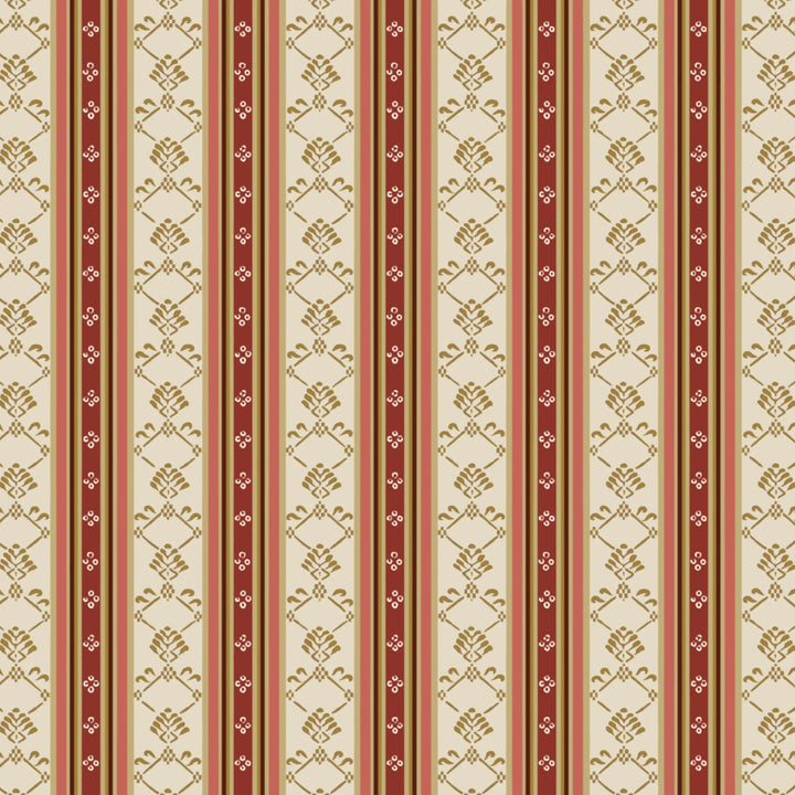 Beige and red 18th century floral and lattice stripe: flat wallpaper pattern preview