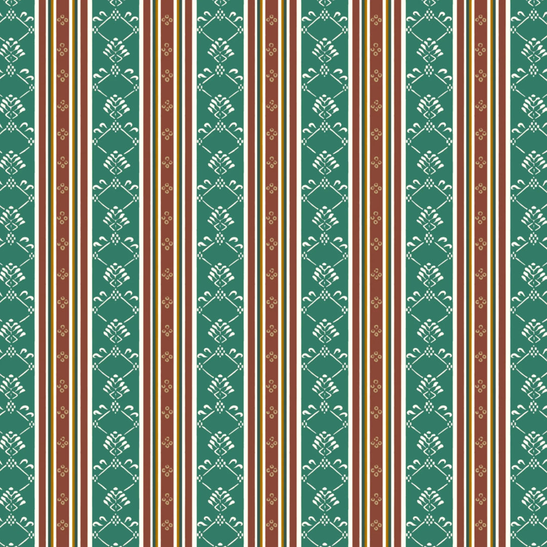 Medium green and brown 18th century floral and lattice stripe: flat wallpaper pattern preview