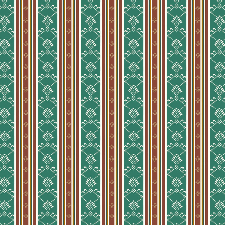 Medium green and brown 18th century floral and lattice stripe: flat wallpaper pattern preview