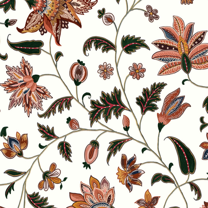 Orange and green floral vines on a white ground flat wallpaper pattern preview