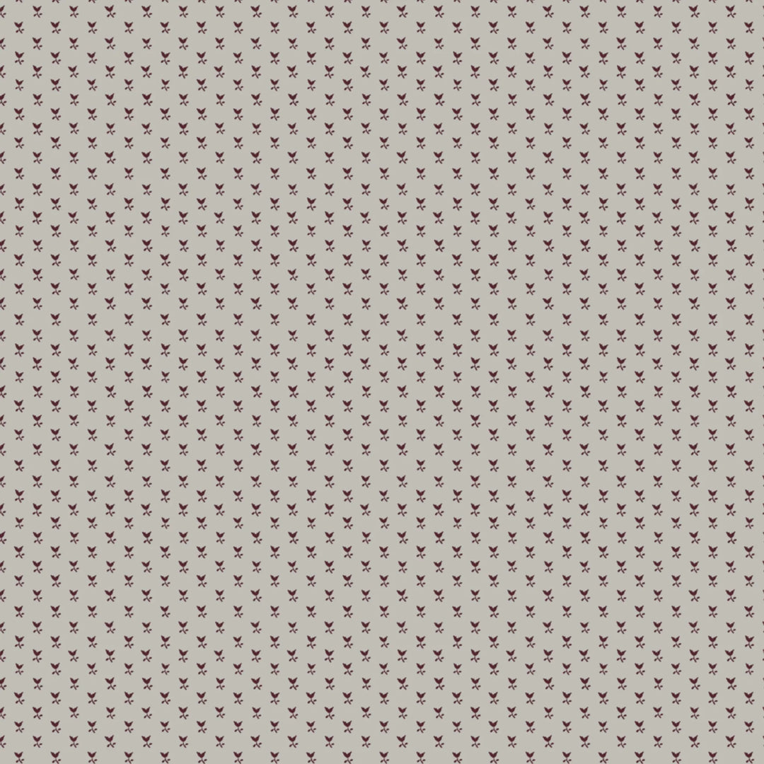 Deep red-brown Second Empire tulip silhouette on a pale grey ground: flat wallpaper pattern preview