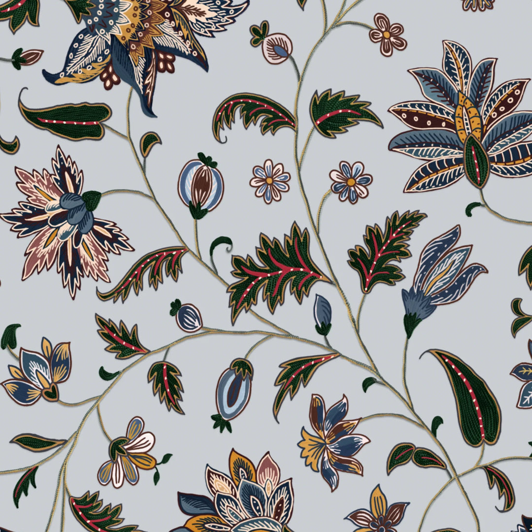 Navy floral vines on a grey ground flat wallpaper pattern preview