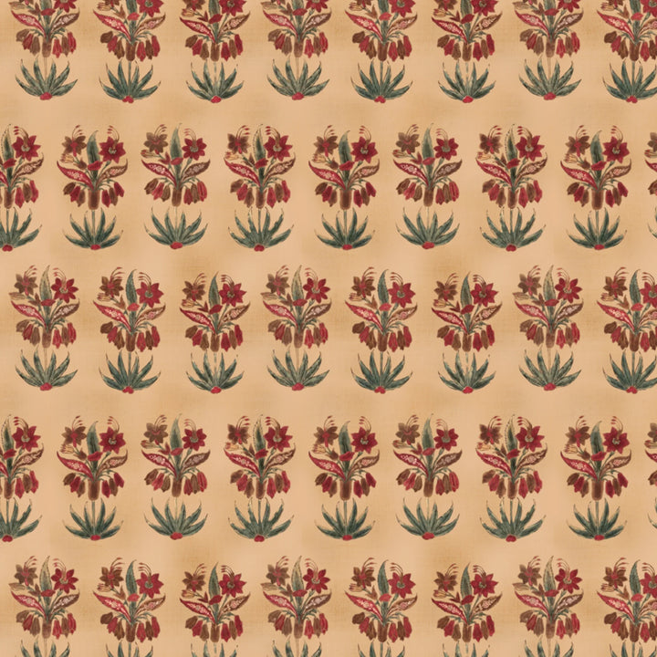 17th century Indian chintz flowering sprigs in rows, museum colours: flat wallpaper pattern preview