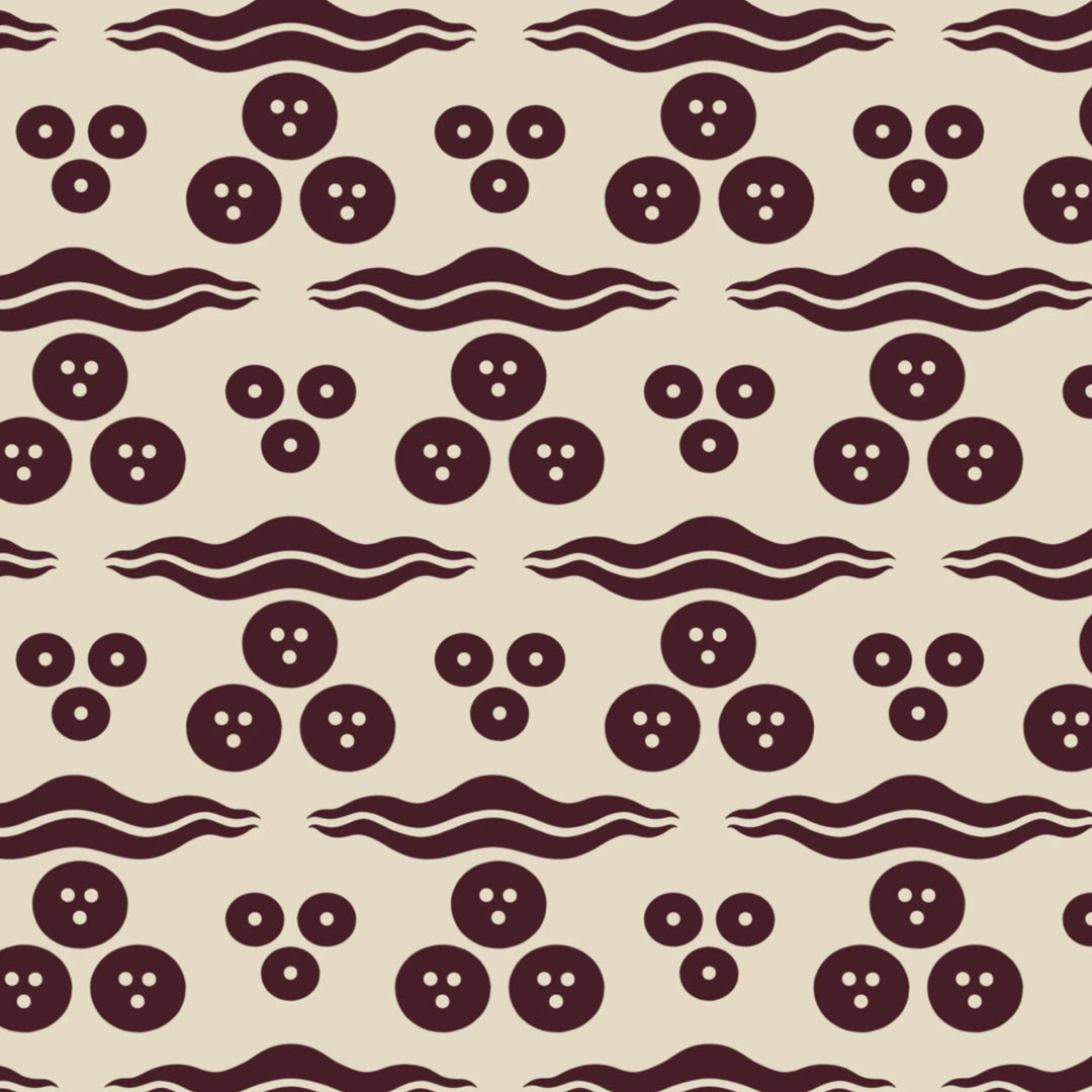 Dark purple 15th century Ottoman discs and waves on a beige ground: flat wallpaper pattern preview