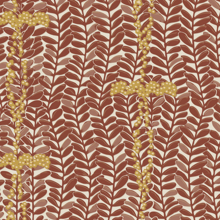 Brown 1918 leaf sprays with gold berries on a beige ground: flat wallpaper pattern preview