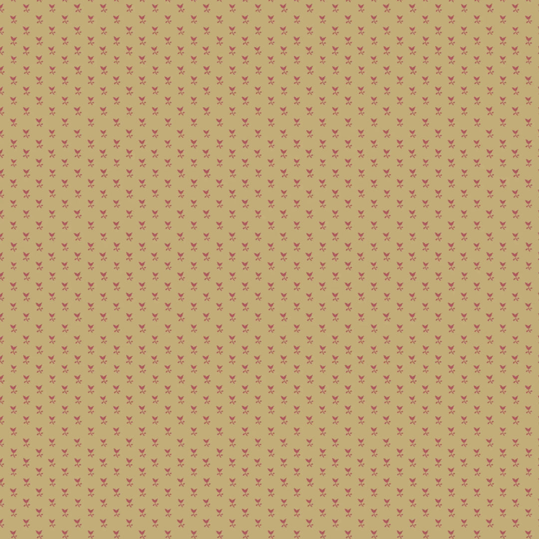 Dusty red Second Empire tulip silhouette on a warm tan ground: flat wallpaper pattern preview
