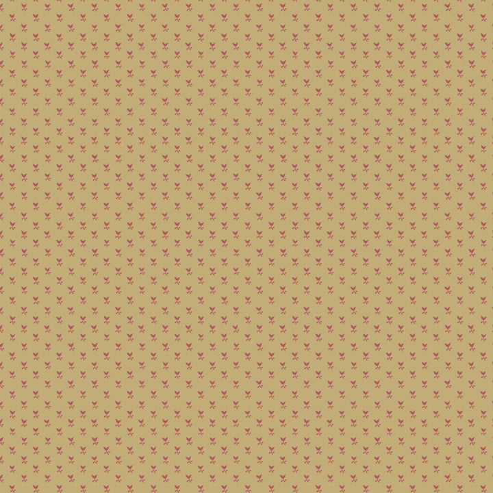 Dusty red Second Empire tulip silhouette on a warm tan ground: flat wallpaper pattern preview