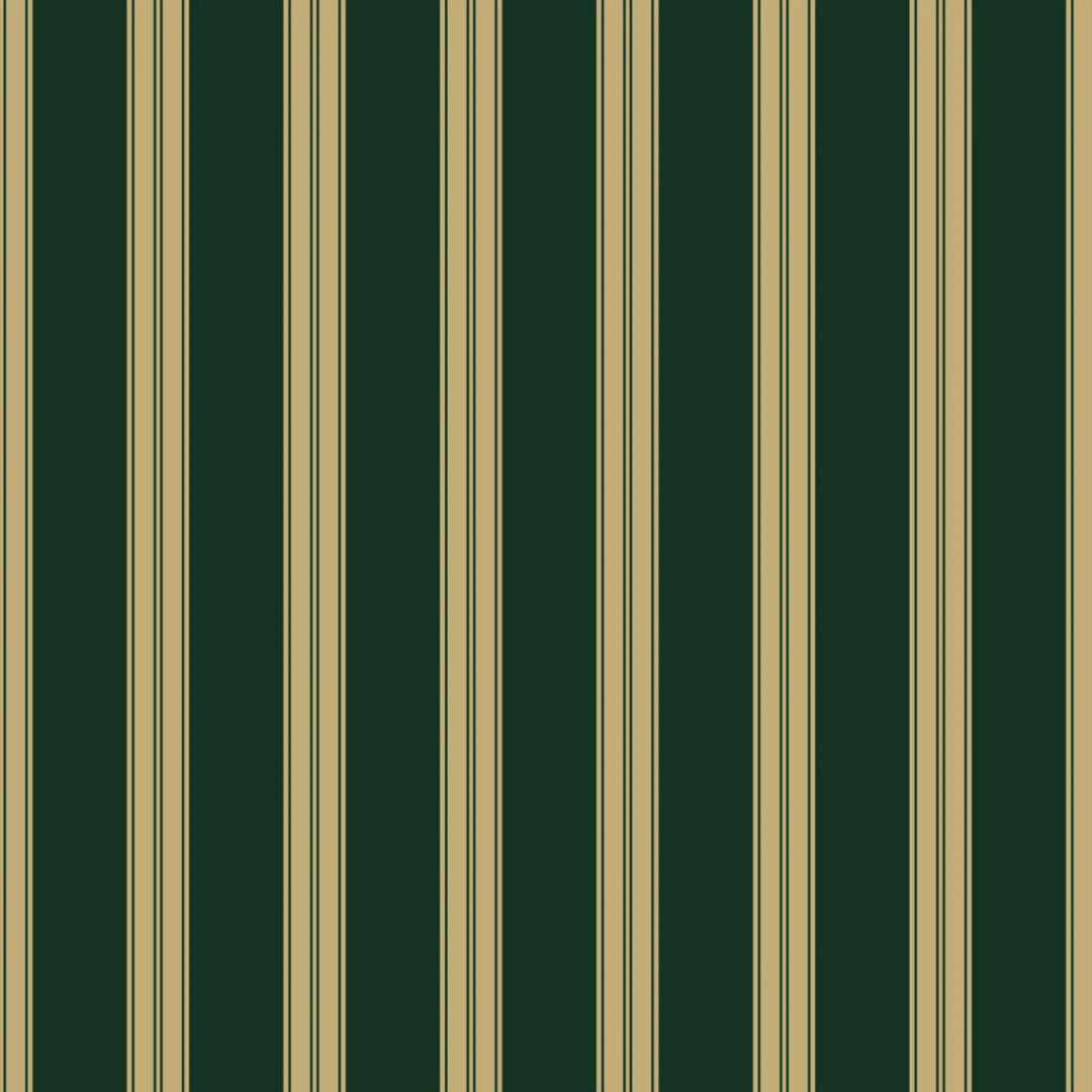 Gold 19th century double-band stripe on a dark green ground: flat wallpaper pattern preview