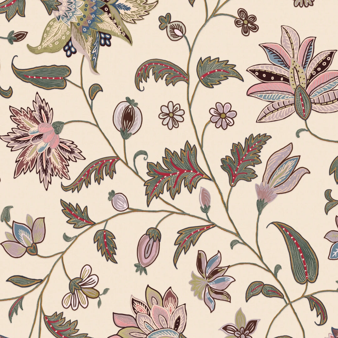 Pale pink floral vines on a grey ground flat wallpaper pattern preview