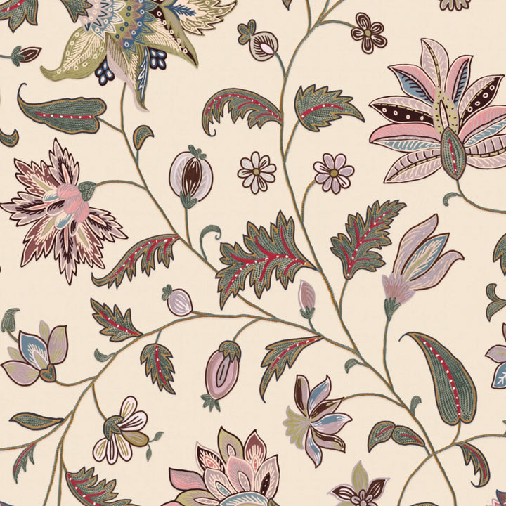 Pale pink floral vines on a grey ground flat wallpaper pattern preview