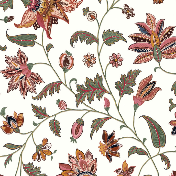 Red and navy floral vines on a white ground flat wallpaper pattern preview