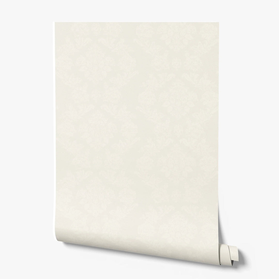 Cream early 20th century tone-on-tone brocade bouquets: printed wallpaper roll