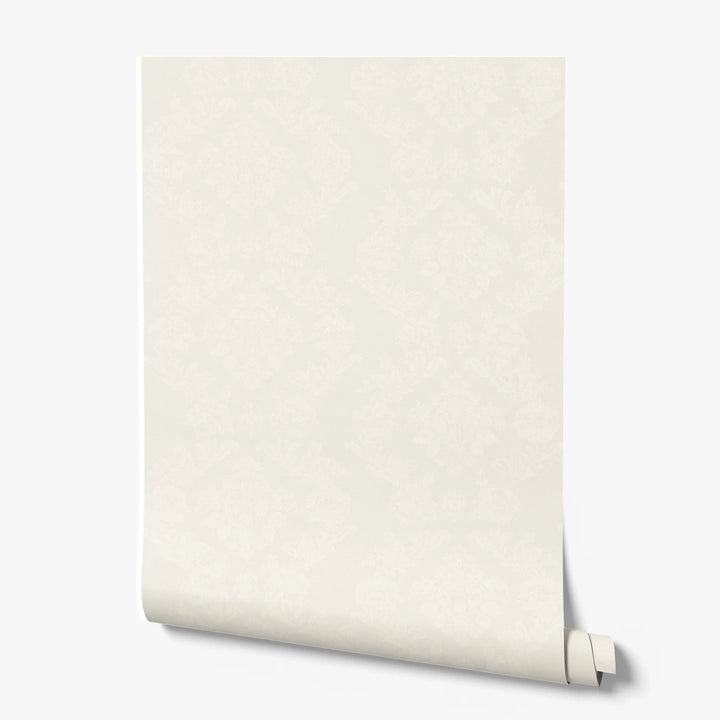 Cream early 20th century tone-on-tone brocade bouquets: printed wallpaper roll