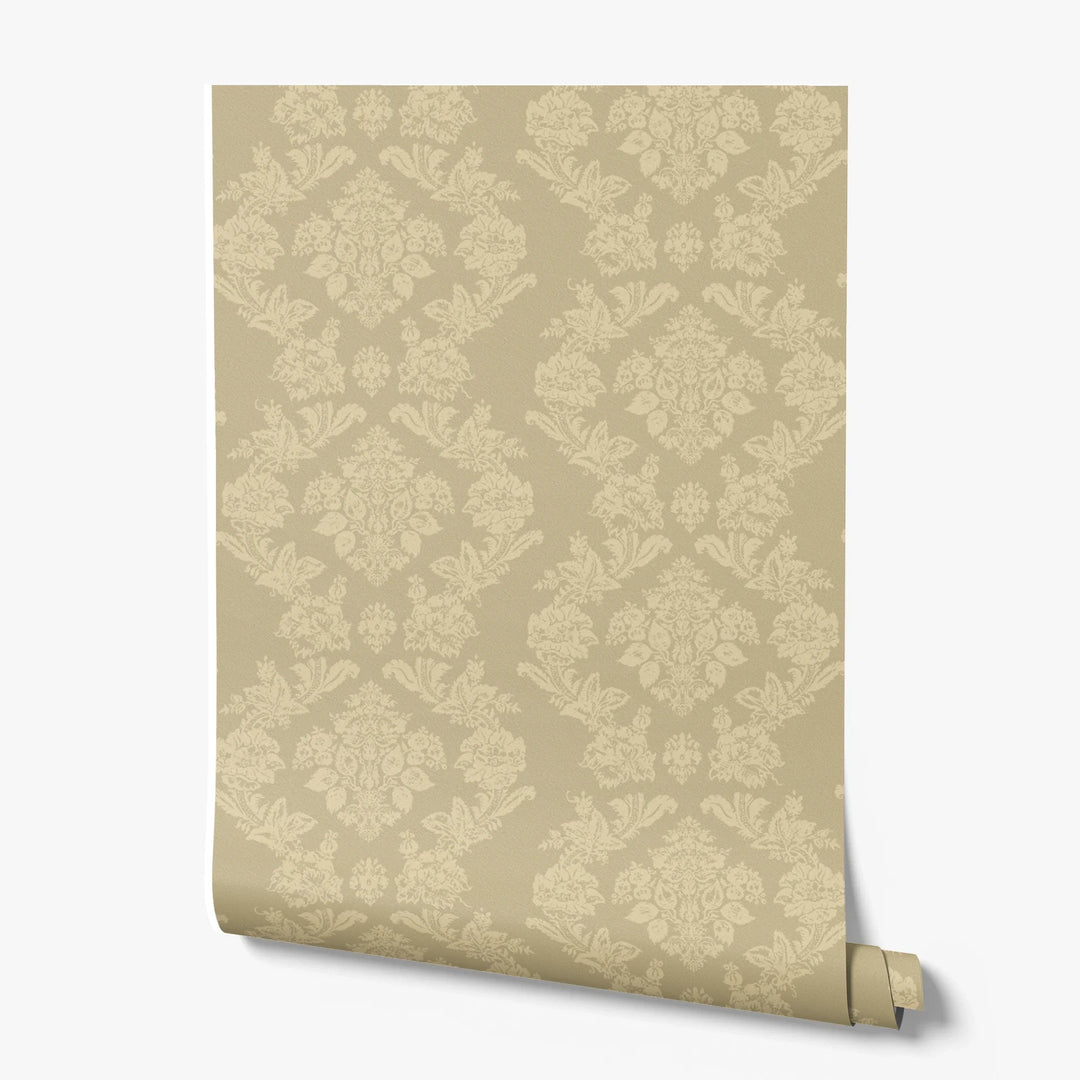 Gold early 20th century tone-on-tone brocade bouquets: printed wallpaper roll