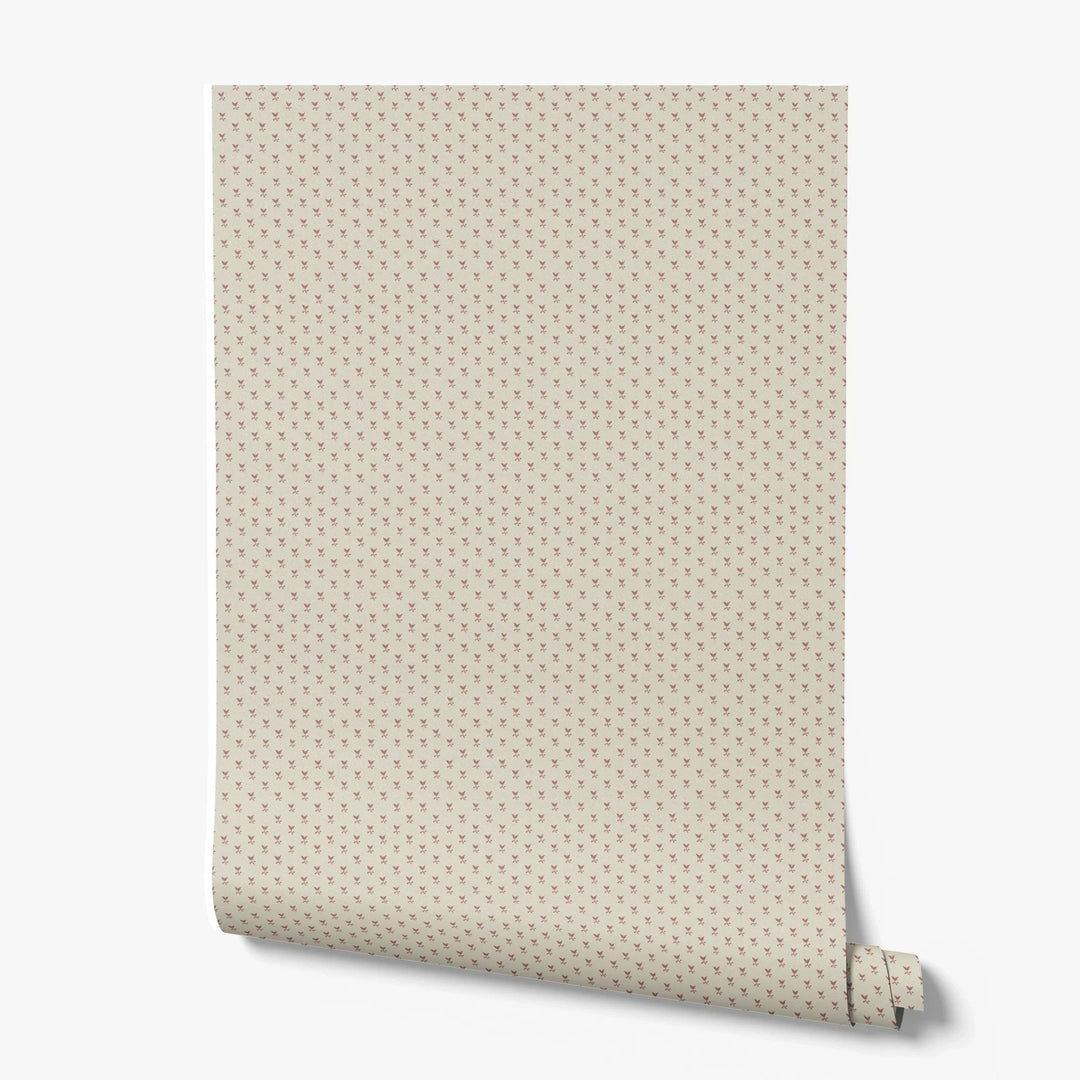 Warm brown Second Empire tulip silhouette on a pale greige ground: printed wallpaper roll