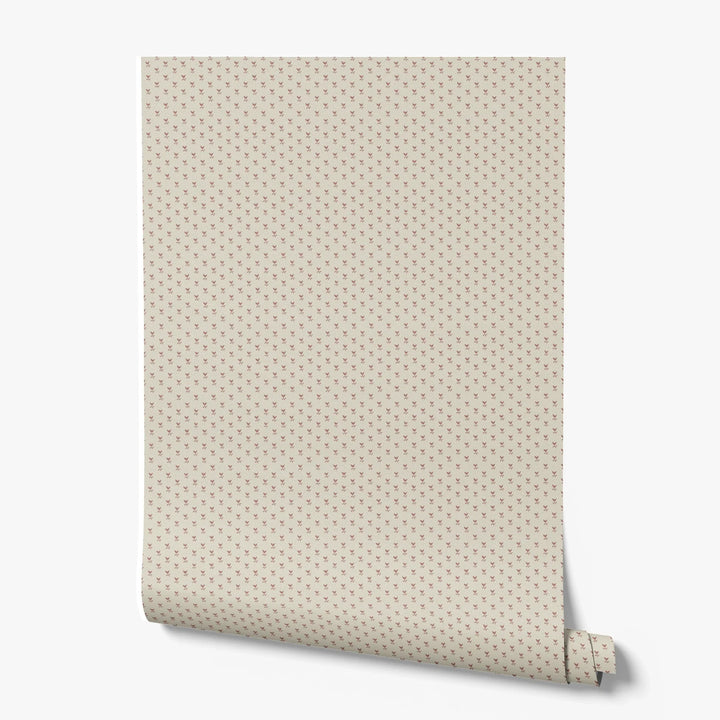 Warm brown Second Empire tulip silhouette on a pale greige ground: printed wallpaper roll