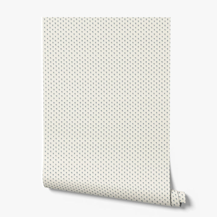 Blue-grey Second Empire tulip silhouette on a warm ivory ground: printed wallpaper roll