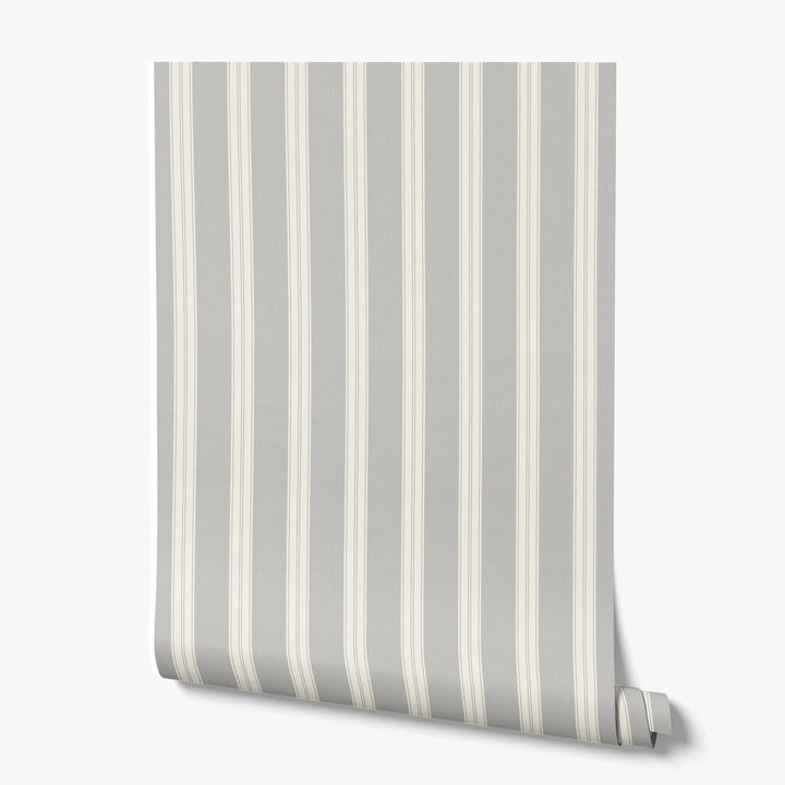 White 19th century double-band stripe on a grey ground: printed wallpaper roll