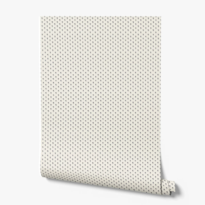 Near-black blue Second Empire tulip silhouette on an ivory ground: printed wallpaper roll